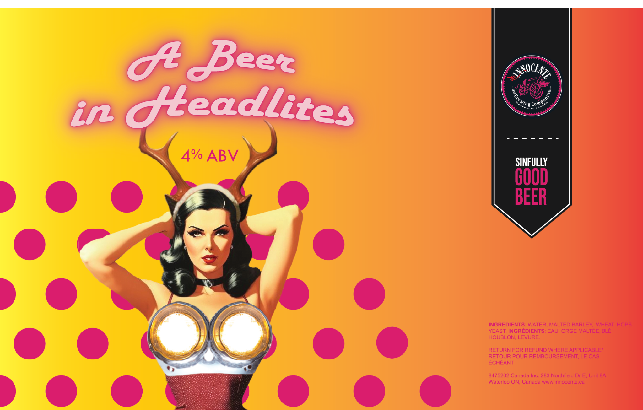 Innocente beer in headlights label